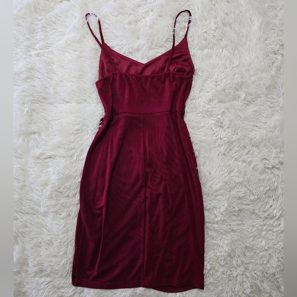 Red Ruched Wrap Cocktail Dress - Picture 2 of 3